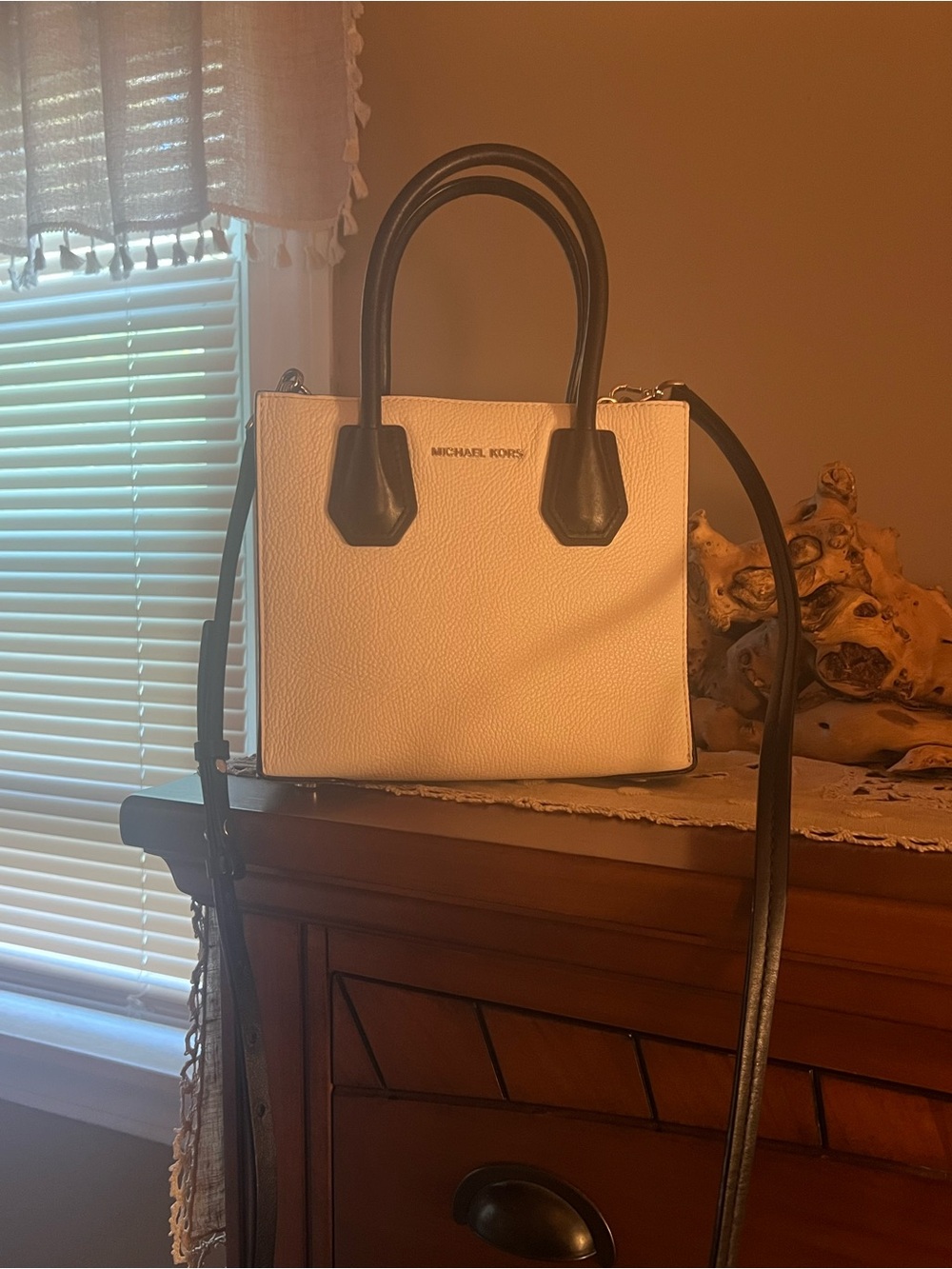 Michael Kors White and Black Leather Satchel